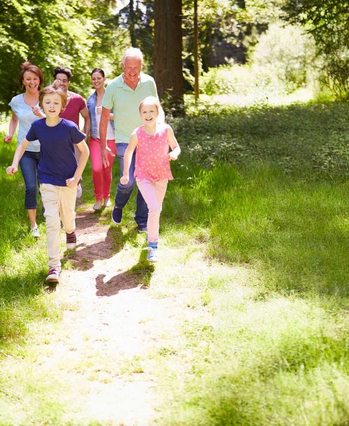 Multi Generation Family Running Through Summer Countryside